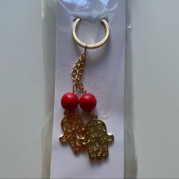 Hamsa Gold Red/Pink Beaded Keychain Fashion - Picture 4 of 11